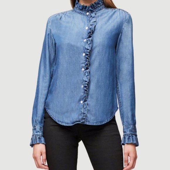 Frame Chambray Ruffle Shirt - Picture 3 of 14